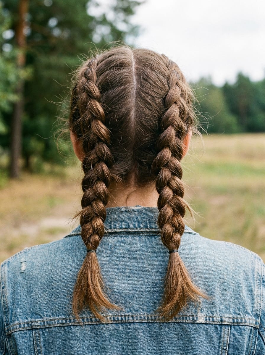 Zwei Dutch Braids - Flechtfrisur mittellang